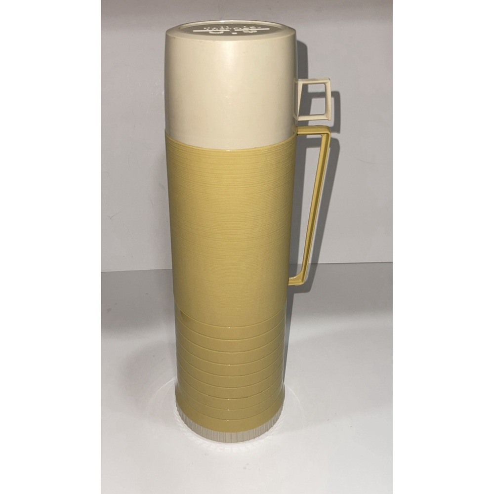 Vintage‎ Thermos Brand Vacuum Bottle Golden Yellow Lid and Cup Insulated 60s